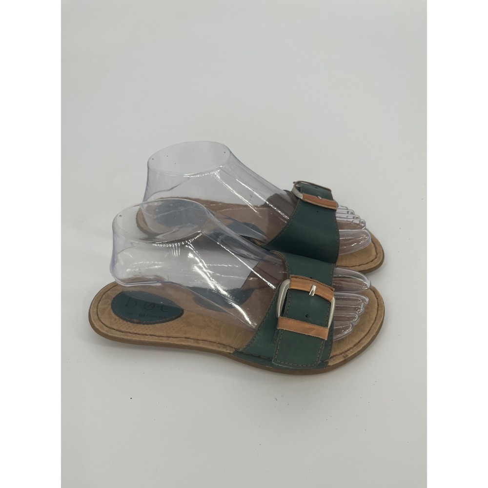B.O.C. Born Concept Slide Sandal Women 7 Green Leather Buckle Slide Flat Comfort - Picture 3 of 10